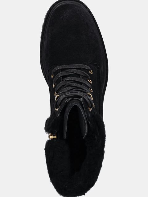 Tommy Hilfiger botki zamszowe TH SHEARLING LACE UP BOOT kolor czarny na słupku lekko ocieplone FW0FW08999