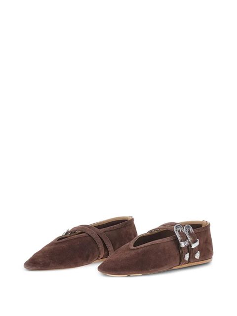 Le Monde Beryl Claudia buckled suede ballet flats - Brown