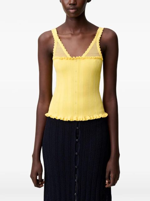 Claudie Pierlot ruffled pointelle-knit tank top - Yellow