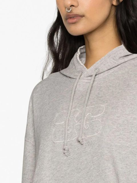 GANNI logo-embossed cropped hoodie - Grey