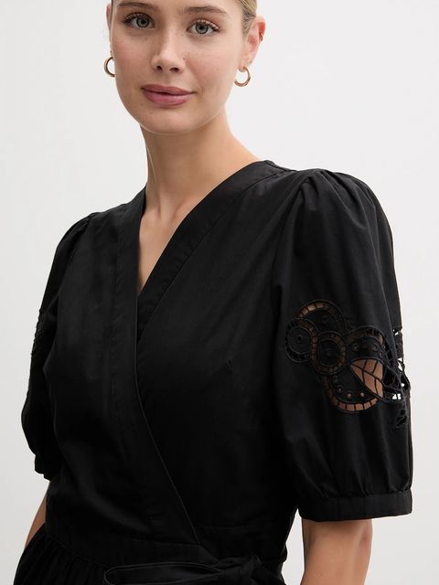 Dkny sukienka bawełniana kolor czarny midi rozkloszowana P5DB0B48