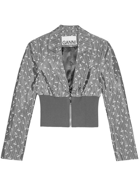 GANNI jacquard cropped blazer - Grey - zdjęcie produktu nr 1