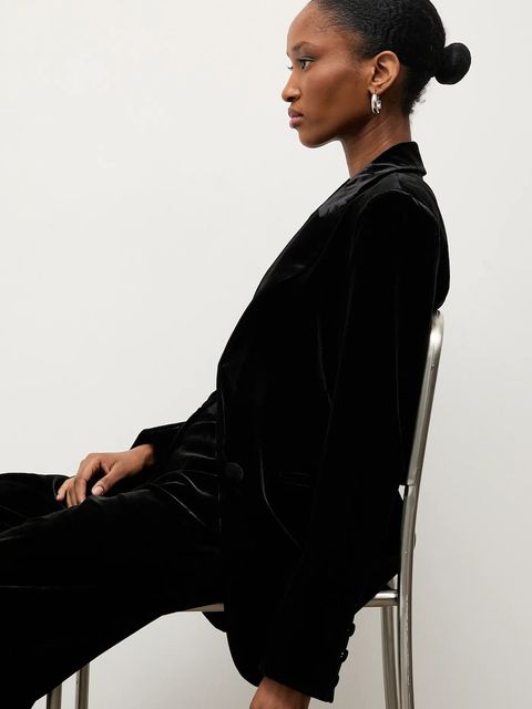 Answear.LAB marynarka welurowa kolor czarny jednorzędowa gładka