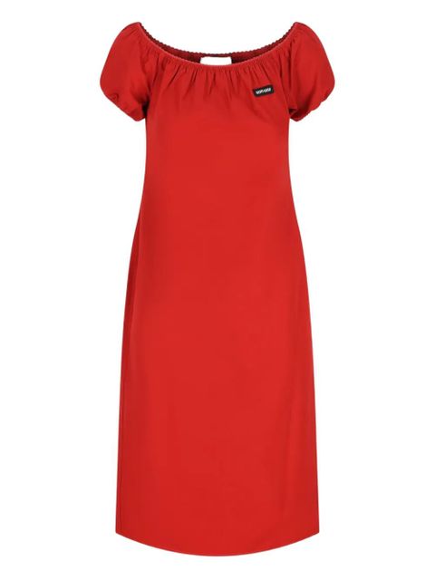 Miu Miu off-shoulder label-detail midi dress - Red - zdjęcie produktu nr 1
