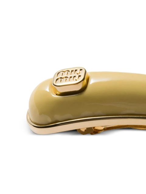 Miu Miu logo-plaque patent leather hair clip - Yellow