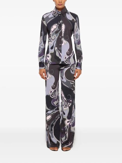 PUCCI orchidee print satin shirt - Black