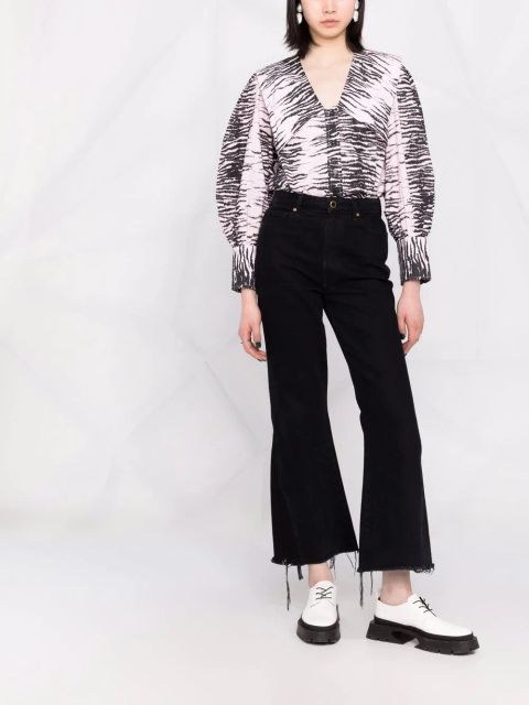 GANNI stripe print V-neck shirt - Pink