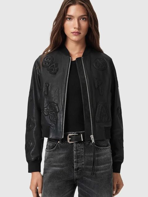 AllSaints kurtka bomber skórzana kolor czarny przejściowa W090LD - zdjęcie produktu nr 1