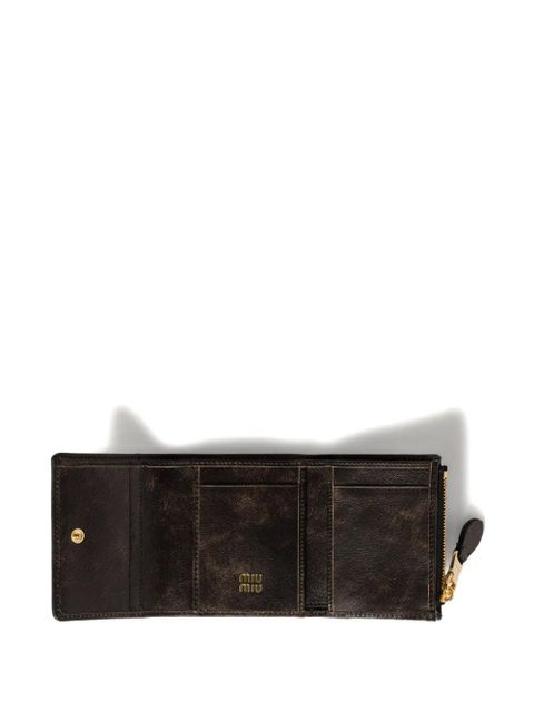 Miu Miu small logo-embossed leather wallet - Brown