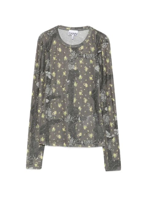 GANNI floral-print long-sleeve T-shirt - Green - zdjęcie produktu nr 1