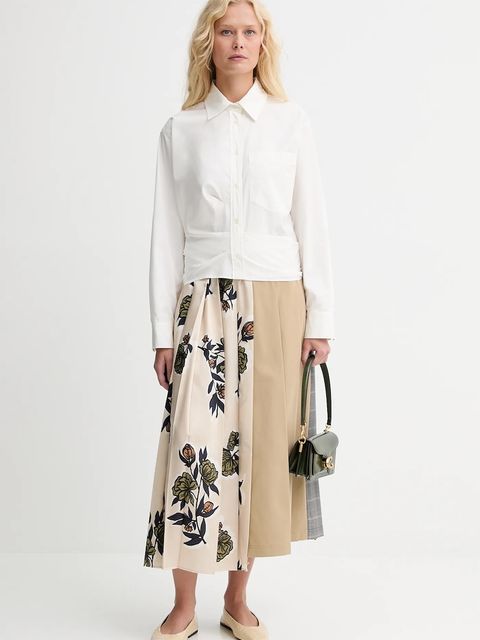 Weekend Max Mara spódnica z domieszką wełny ETRA kolor beżowy midi rozkloszowana 2525106012600 - zdjęcie produktu nr 2