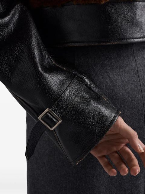 Prada shearling-panelled leather jacket - Black - zdjęcie produktu nr 2