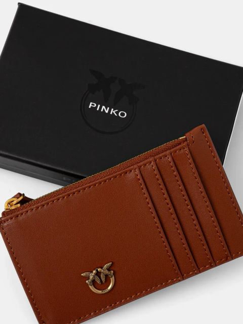 Pinko portfel skórzany damski kolor brązowy