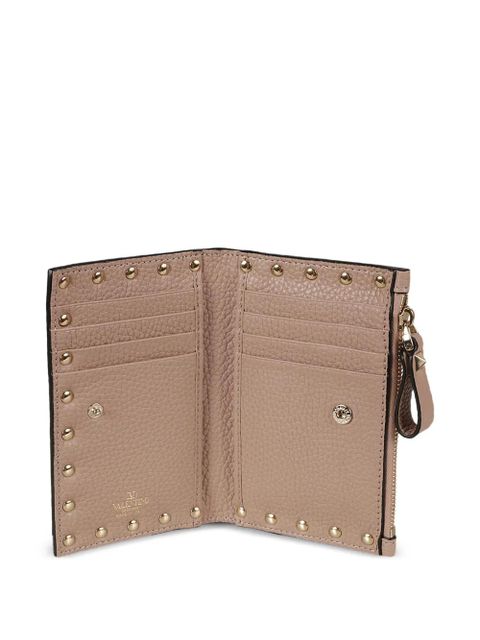 Valentino Garavani Rockstud zipped leather card holder - Neutrals