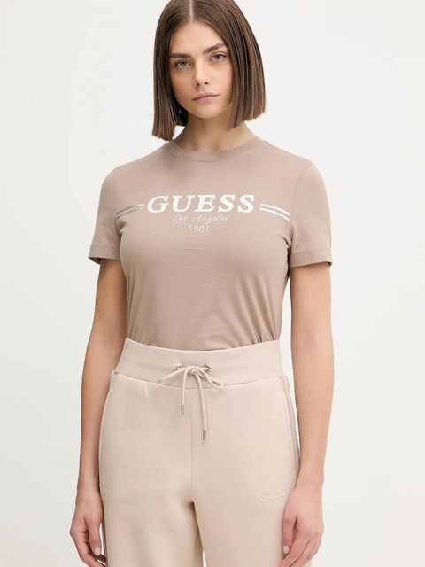 Guess t-shirt bawełniany BIBIA damski kolor beżowy V5BI15 KA260 - zdjęcie produktu nr 1