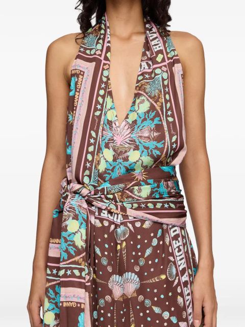 GANNI printed midi dress - Brown