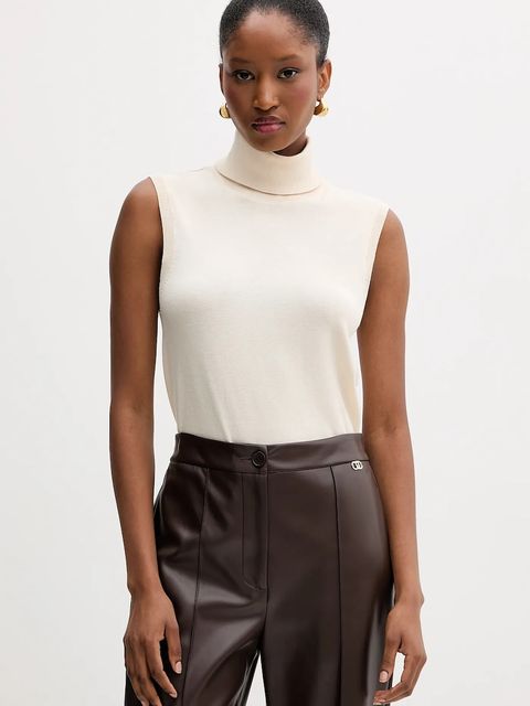 Silvian Heach kamizelka WARMI damski kolor beżowy lekki z golfem GPA25037LU - zdjęcie produktu nr 1