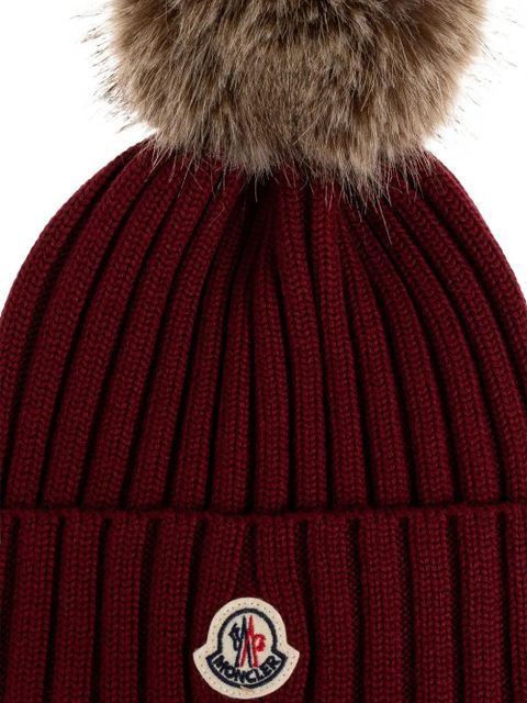 Moncler pompom ribbed beanie - Red