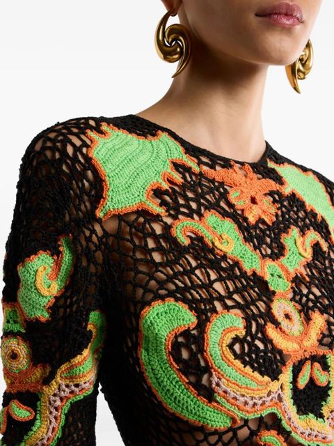 ETRO floral-detail crochet midi dress - Black