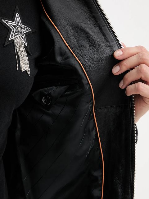 BOSS Orange kurtka skórzana kolor czarny przejściowa 50545625