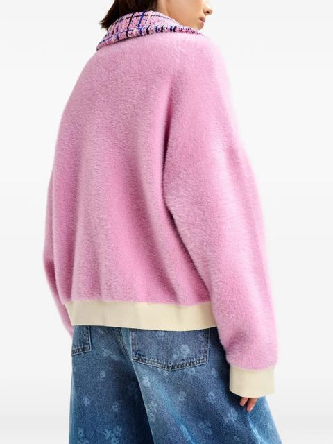 Essentiel Antwerp tweed-collar patch-pocket cardigan - Pink