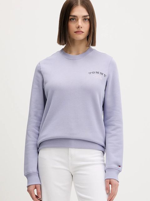 Tommy Jeans bluza bawełniana damska kolor fioletowy z nadrukiem DW0DW22517