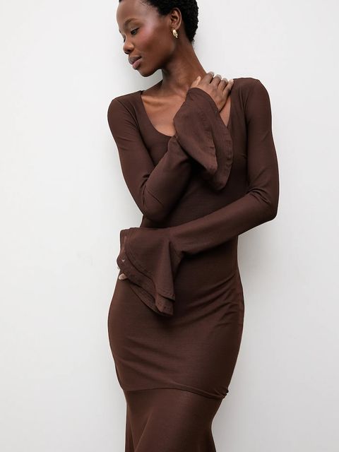 Answear.LAB sukienka kolor brązowy maxi rozkloszowana