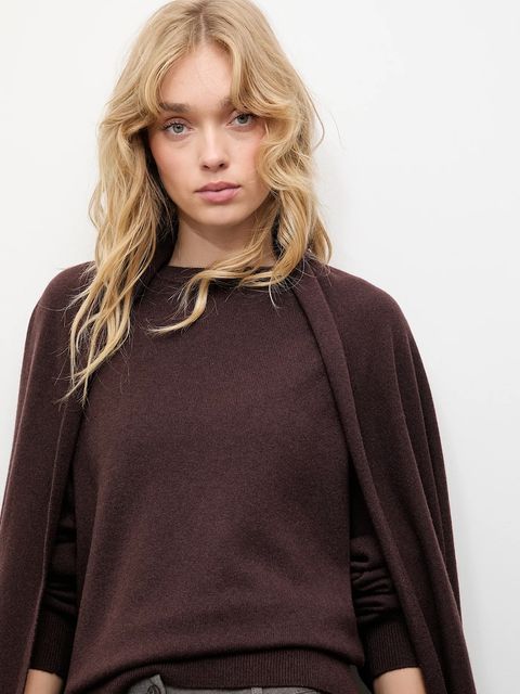 Answear.LAB sweter z wełny merino z szalem damski kolor brązowy lekki - zdjęcie produktu nr 1