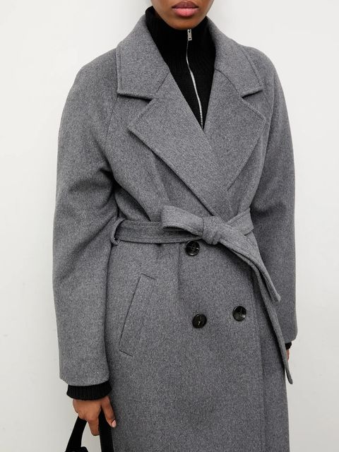 Answear Lab płaszcz wełniany kolor szary przejściowy dwurzędowy