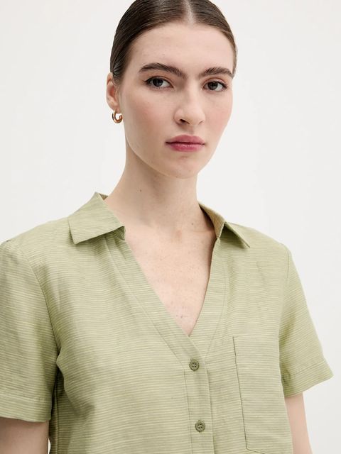 United Colors of Benetton koszula z domieszką lnu damska kolor zielony regular z kołnierzykiem klasycznym 5YPVDQ0BX - zdjęcie produktu nr 2