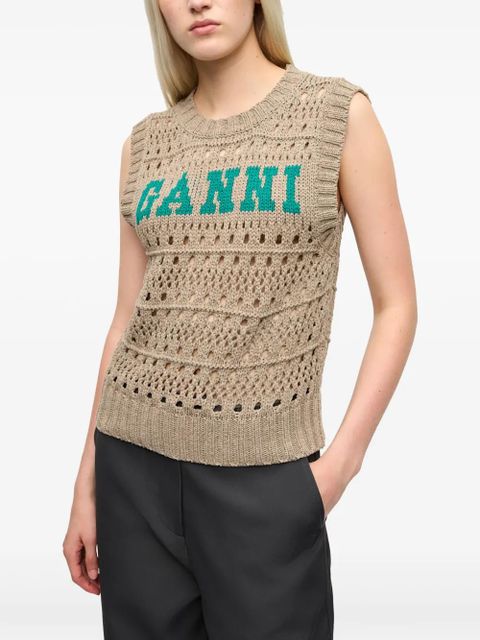 GANNI intarsia-knit logo top - Neutrals - zdjęcie produktu nr 2