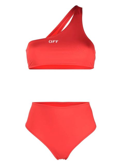 Off-White one-shoulder high-waisted bikini - Red - zdjęcie produktu nr 1
