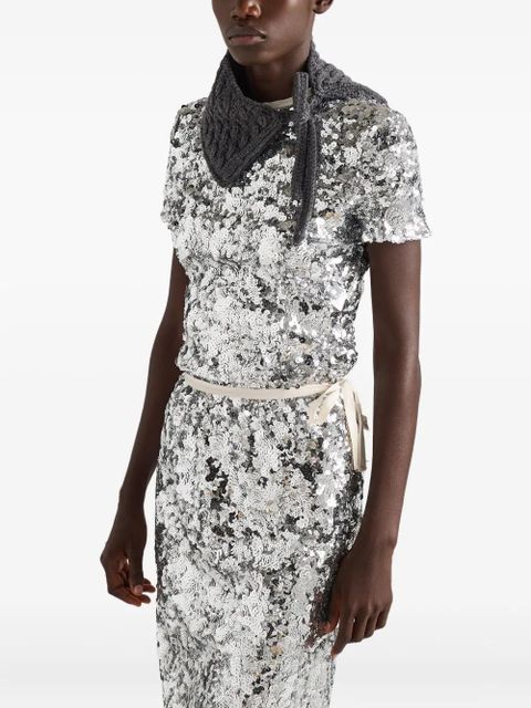 Prada sequin-embellished short-sleeved blouse - Silver - zdjęcie produktu nr 2