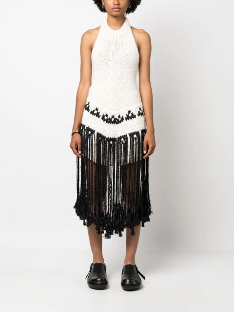 Jil Sander fringed knit halterneck top - Neutrals