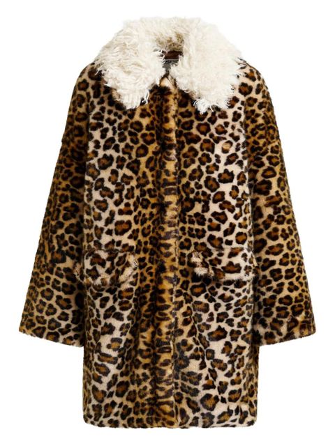 Essentiel Antwerp leopard-print contrast-collar coat - Brown - zdjęcie produktu nr 1