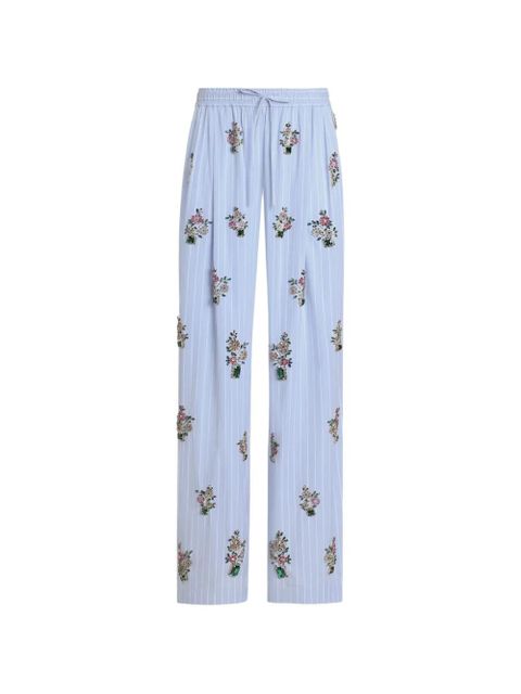 Dolce & Gabbana striped poplin trousers with crystal flower embroidery - Blue - zdjęcie produktu nr 1