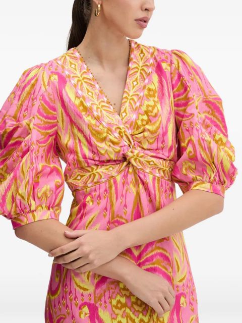 FARM Rio printed puff-sleeve midi dress - Pink