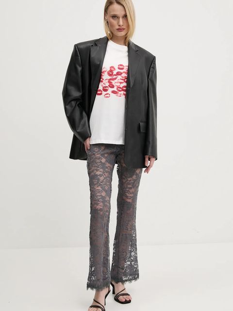 Never Fully Dressed spodnie Charcoal Lace damskie kolor szary dzwony high waist NFDTR453 - zdjęcie produktu nr 2