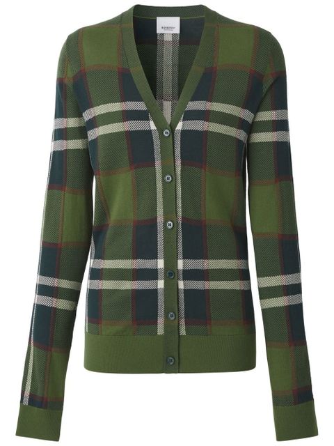 Burberry tartan-print V-neck cardigan - Green