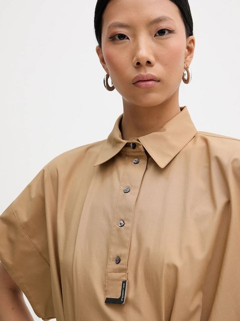 Karl Lagerfeld bluzka bawełniana damska kolor beżowy gładka B1W11006