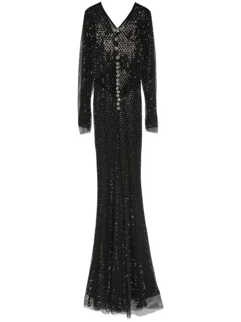 Self-Portrait rhinestoned fishnet gown - Black - zdjęcie produktu nr 1