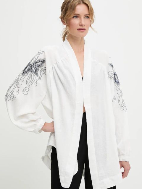 Answear.LAB narzutka kolor biały oversize wzorzysta