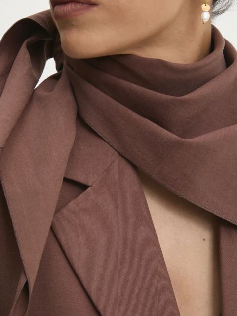 Answear.LAB marynarka taliowana z chustą kolor brązowy jednorzędowa gładka