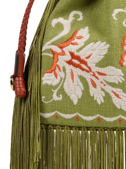 ETRO Small Kalispera embroidery fringes bucket bag - Green