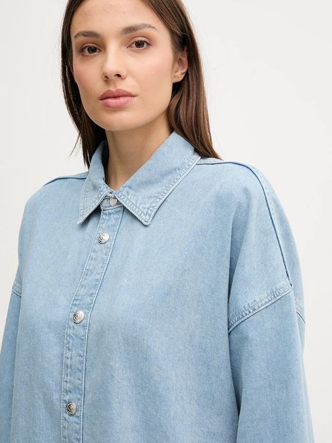 Calvin Klein Jeans koszula jeansowa damska kolor niebieski relaxed z kołnierzykiem klasycznym LV047C709G