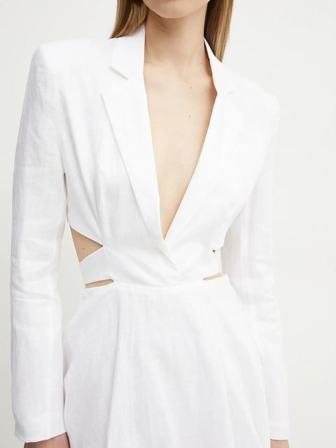 Bardot sukienka lniana kolor biały mini prosta 59860DB