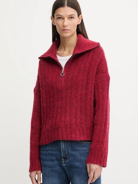 Marc O'Polo sweter z dodatkiem wełny damski kolor czerwony z półgolfem 5000007474 - zdjęcie produktu nr 1