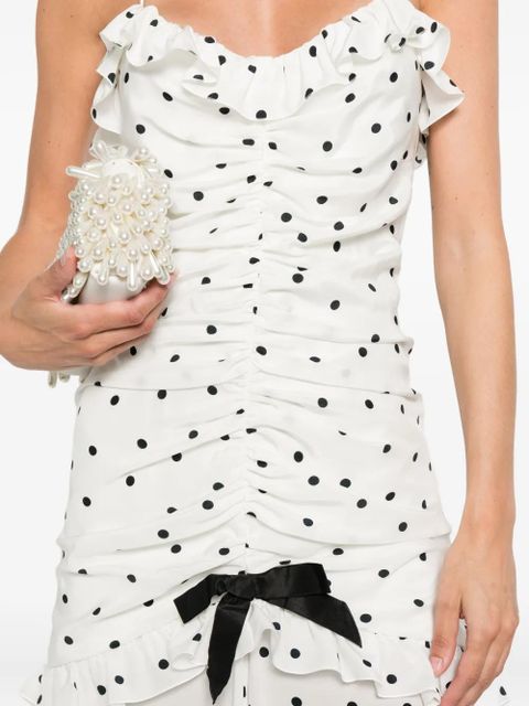 Alessandra Rich polka dot-print ruched dress - White