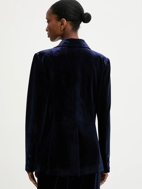 Answear.LAB marynarka welurowa kolor granatowy jednorzędowa gładka