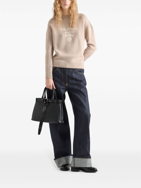 Prada logo-jacquard crew-neck sweater - Neutrals